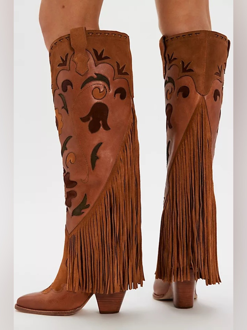 SPELL Free People Sannah Fringe Leather Floral Boots Western Size 10